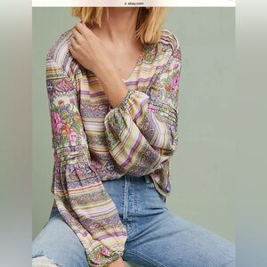 Maeve by Anthropologie Ceresco Peasant Top Womens Small Balloon Sleeves Boho